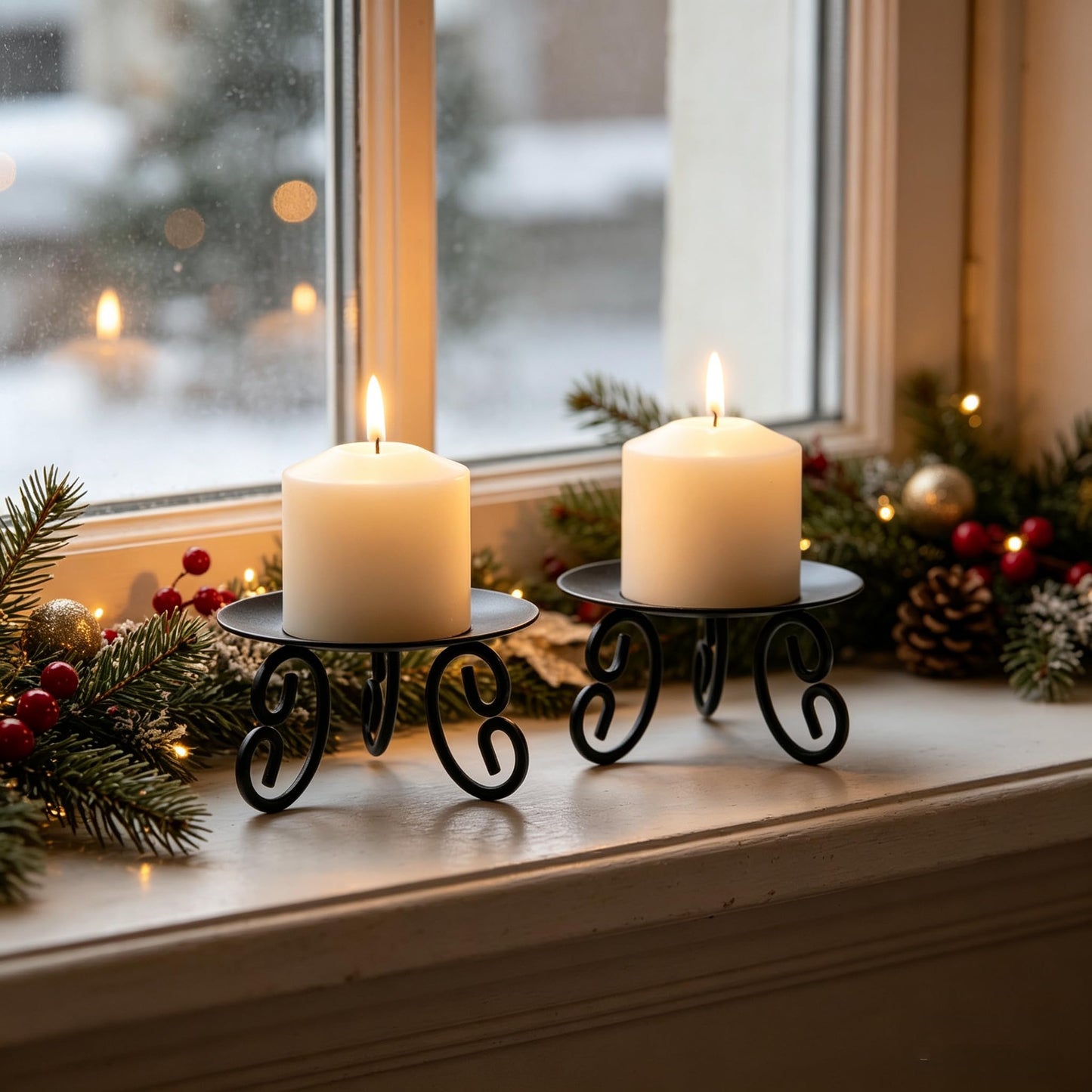 Hosley Set of 2 Pillar or LED Candle Holder 5 inch Diameter Gift for Farmhouse Weddings or can be Used for Aromatherapy and Spa O5