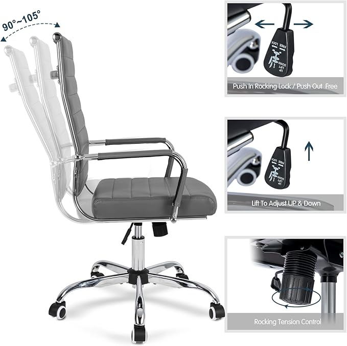 Home Office Chair Ribbed, Modern Leather Conference Room Chairs, Ergonomic