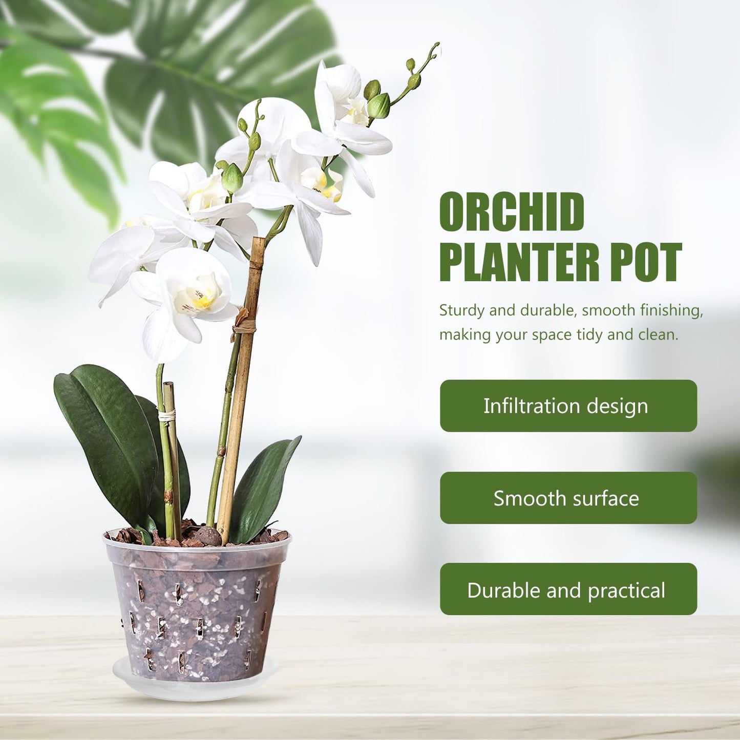 Toddmomy Transparent Plastic Flower Pot with Vent Holes and Tray 6.37X6.37X5.11 Inch Clear Planter for Indoor Gardening Orchid Bonsai and Nursery Use