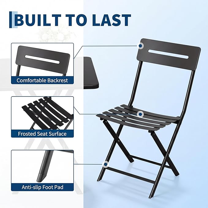 GarveeTech 3-Piece Folding Bistro Set, Heavy Duty Outdoor Patio Furniture