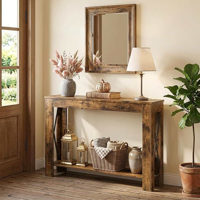 YATINEY Farmhouse Console Table, 39.4'' Small Narrow Entryway Table, Wood Couch