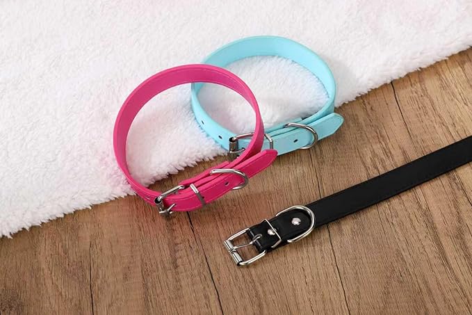 Rose Red Soft Leather Dog Collar for Small,Medium, Large Dog, Comfortable and Adjustable (Wide: 0.75'' for Dog's Neck: 10''~14'', Rose Red, M)