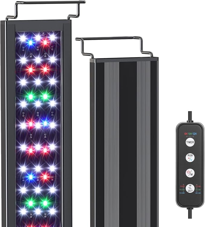 AQQA LED Aquarium Light for Plants, 24/7 Mode Full Spectrum Fish Tank Light with 3 Light Modes, Adjustable Timer/Brightness, Memory Function, Extendable Brackets for Freshwater for 40-48 Inch Tank 30W