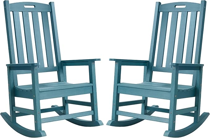 Psilvam Oversized Outdoor Rocking Chair Set of 2, HDPE Porch Rocker