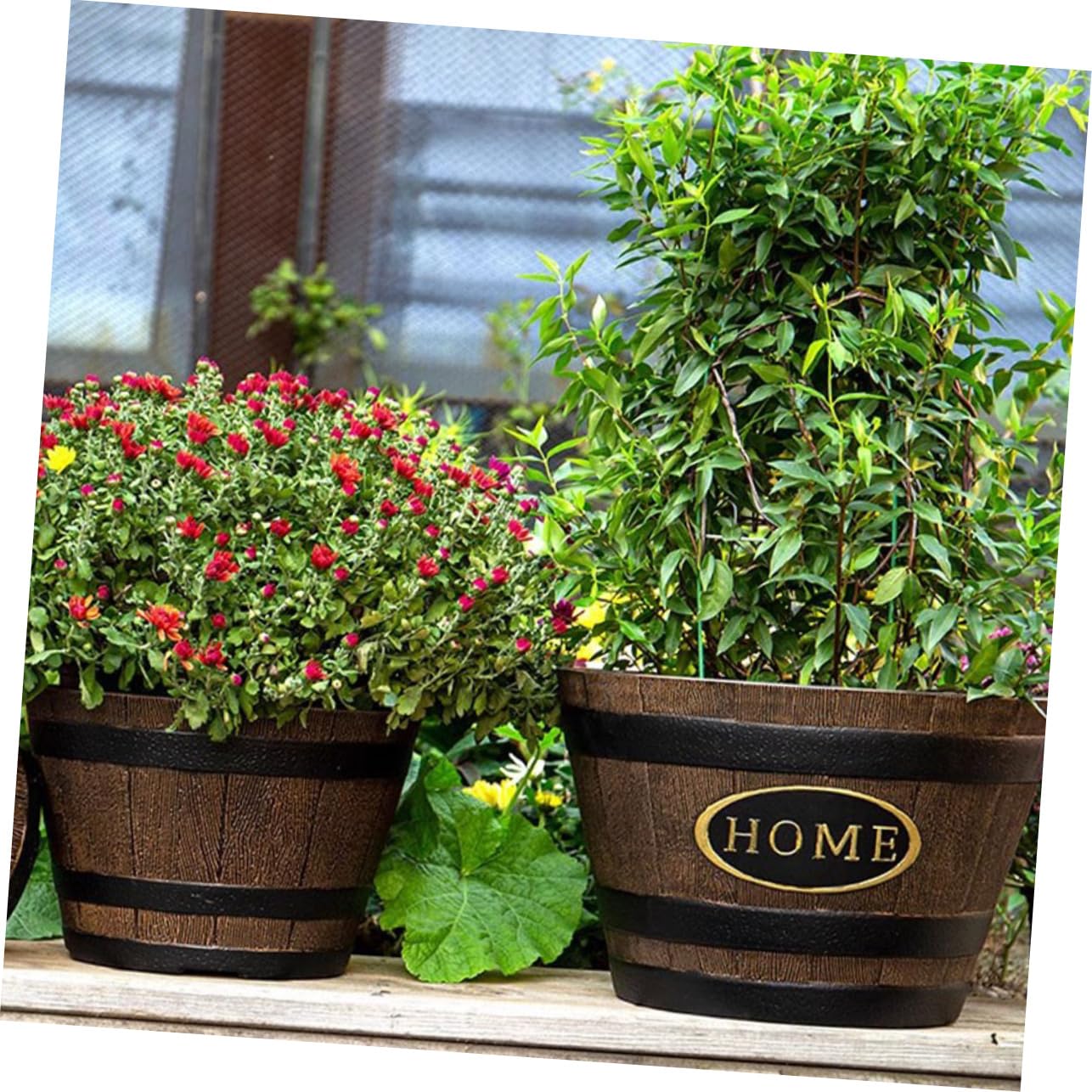 Resin Tree Pattern Planter Pot 9.05 Inch with Drainage for Succulents Bonsai Herbs Outdoor Flower Pot Decorative for Garden Balcony