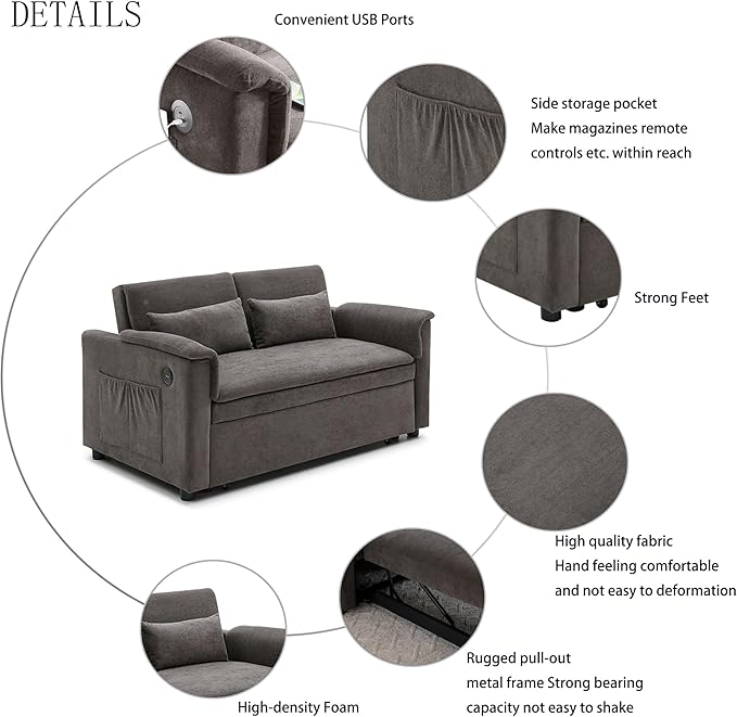 55.5" Small Sleeper Sofa Couch