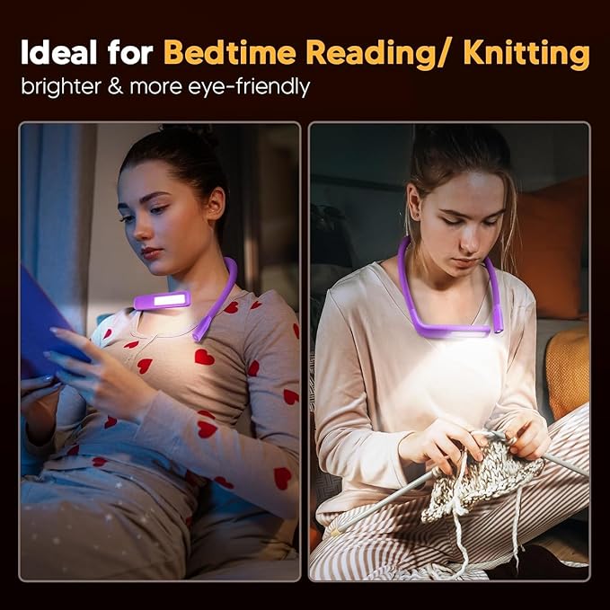 Voilet Neck Light with Storage Case, 10-80Hrs Eye-friendly Book Reading Light, Knitting Crochet Sewing Craft Light Rechargeable Adjustable, Christmas Birthday Gifts for Book Lovers Knitters Crafters