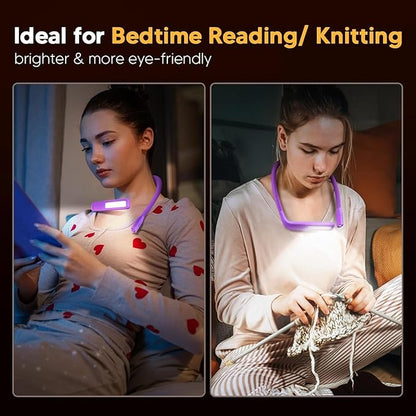 Voilet Neck Light with Storage Case, 10-80Hrs Eye-friendly Book Reading Light, Knitting Crochet Sewing Craft Light Rechargeable Adjustable, Christmas Birthday Gifts for Book Lovers Knitters Crafters