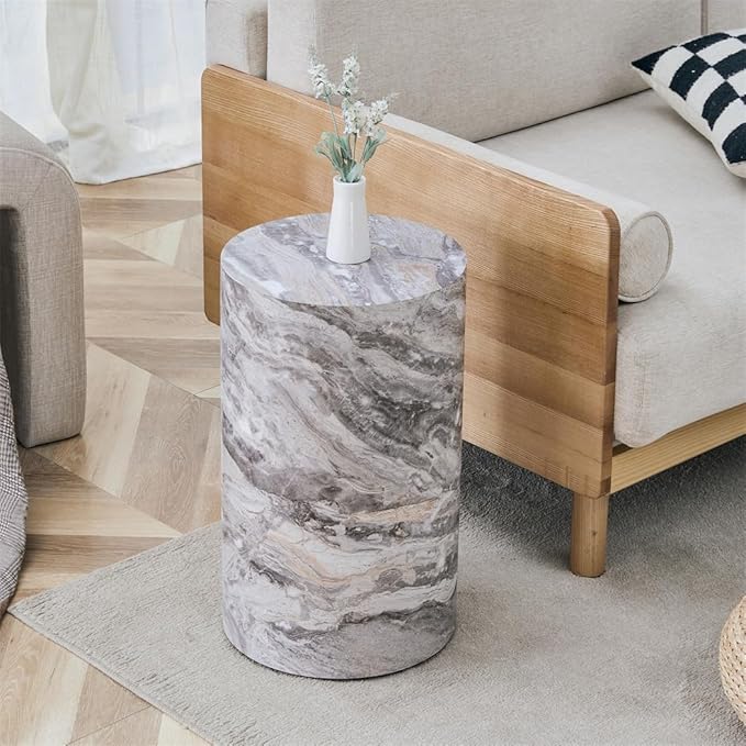 Round Coffee Table Set for 2, Modern Living Room Table Set, Faux Marble Wood