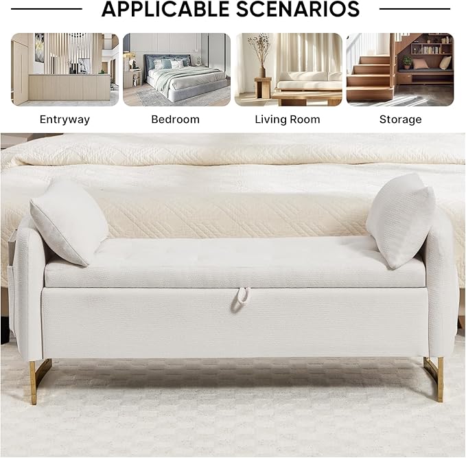 48" End of Bed Bench, Modern Storage Benches