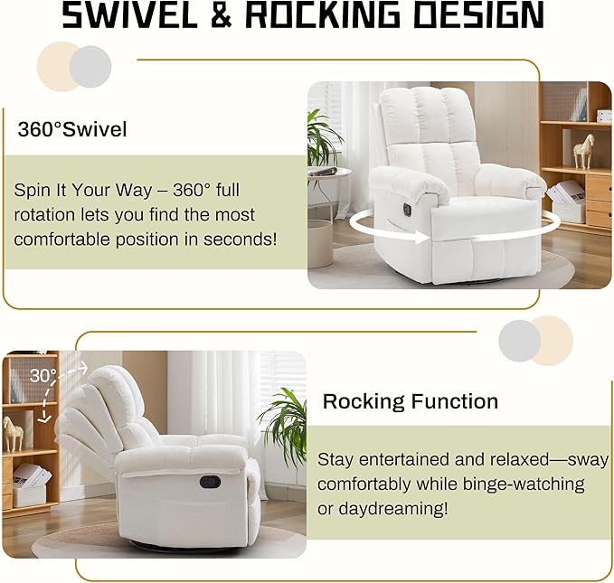 Korser Recliner Chair, Swivel Rocker Recliner Chair