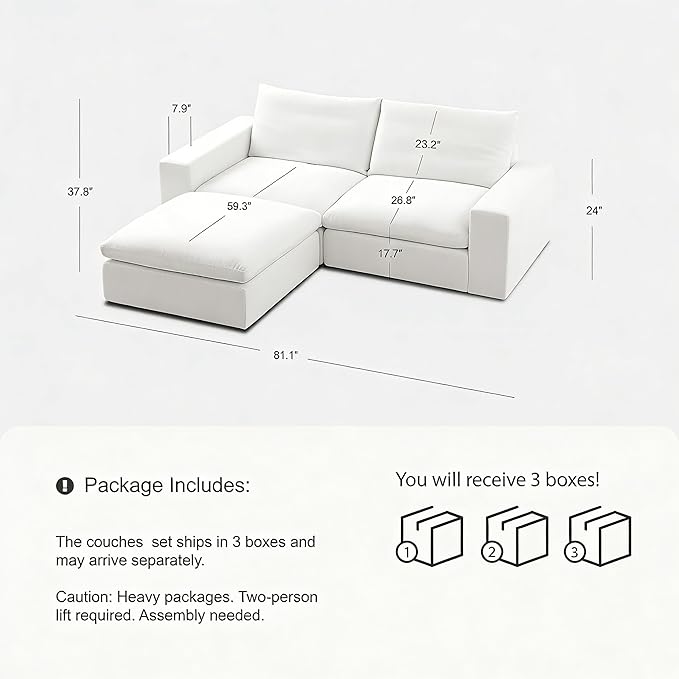 Cloud Couch Sectional 81.1'' Oversized Modular Deep Seat Sofa L Shaped Comfy