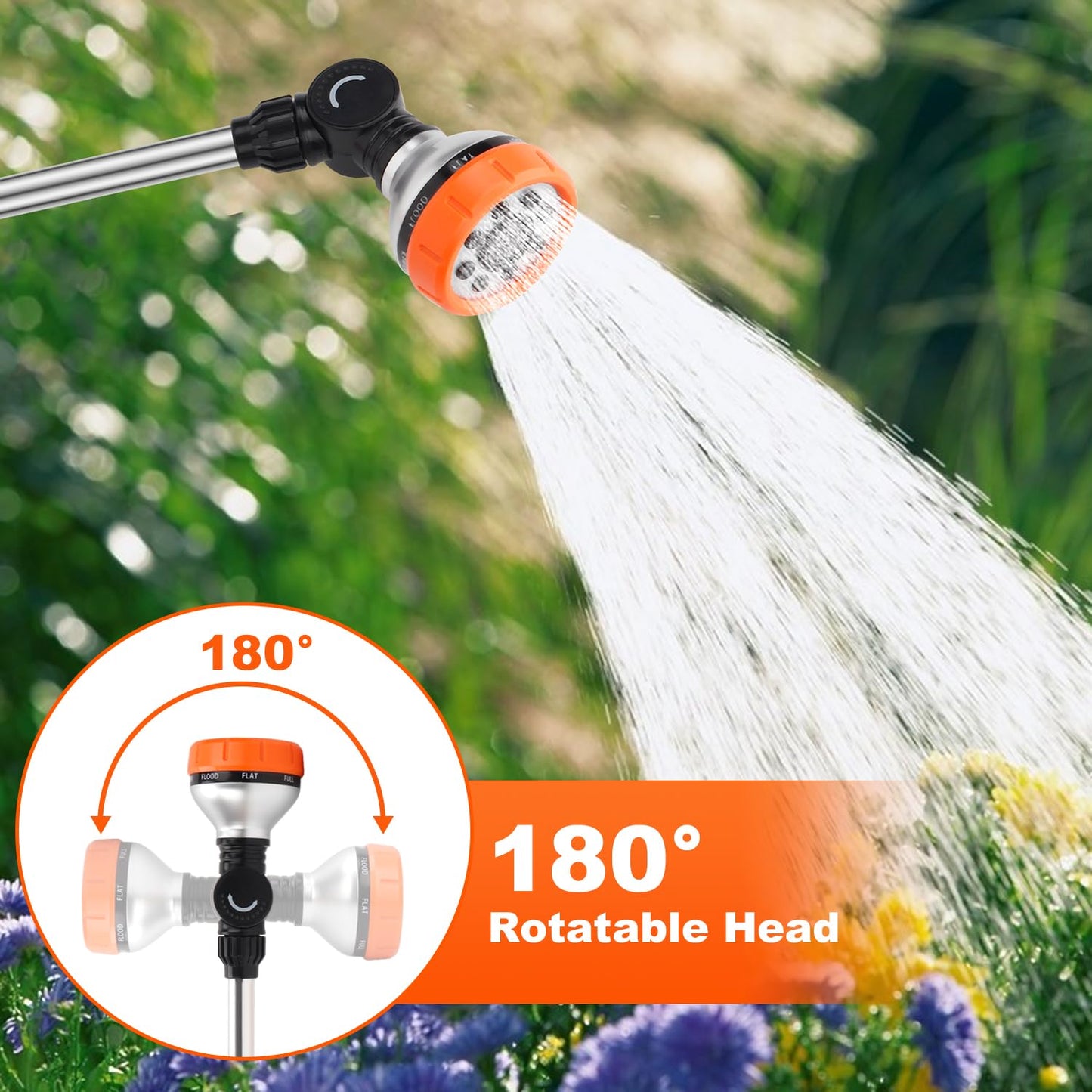 LangRay Watering Wand, 18.5 Inches Long Garden Hose Wand with 180° Swivel Head, 8 Spray Patterns, Adjustable Garden Sprayer Wand with Nozzle
