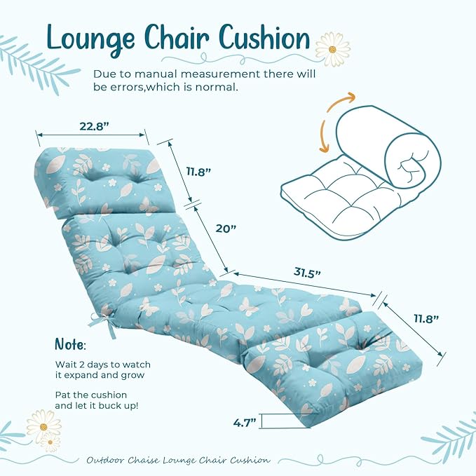 Outdoor Chaise Lounge Chair Cushion 75.1 x 22.8 x 4.7 Inches 100% Waterproof