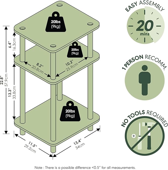 Furinno Turn-N-Tube Side Table, 3-Tier End Table