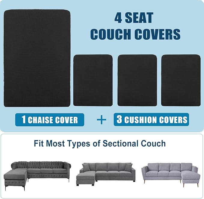 Water Repellent L Shaped Couch Covers, 4 Pieces Sofa Seat Cushion Slipcovers