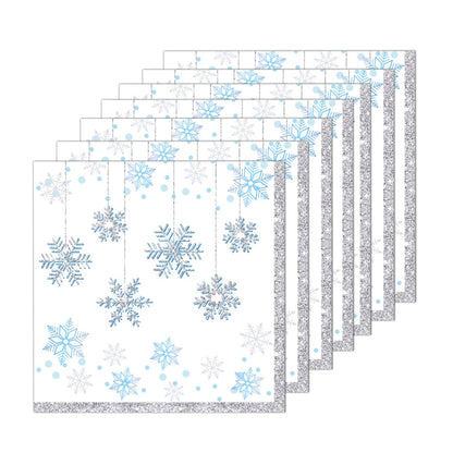 Dulousia Snowflake Napkins, Disposable Wonderland Party Paper Napkins, Luncheon Blue White Snow Theme Party Decorations, Birthday Beverage Napkin, Winter Celebration Supplies, Unfolded 13x13in, 40Ct