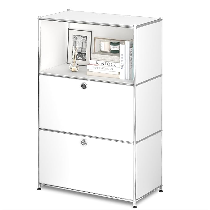 Metal Shelf with 2 Flap Doors, Large Capacity Cabinet, DIY Modern Home