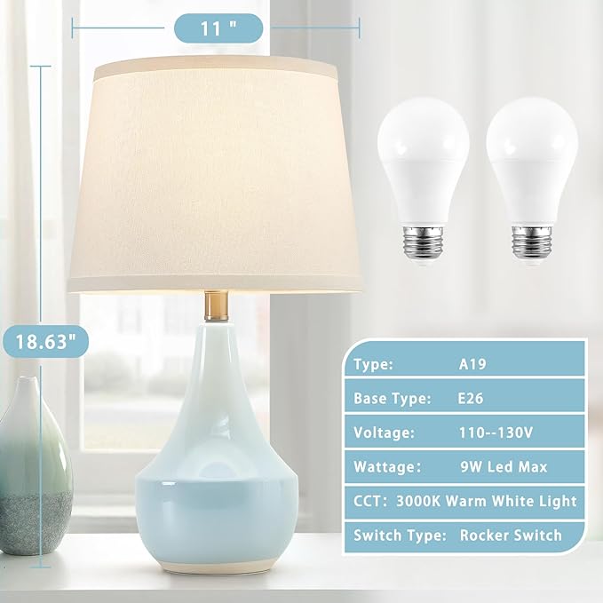 GyroVu 18" Table Lamp Set of 2, Ceramic Lamp Classic Beside Lamps Nightstand