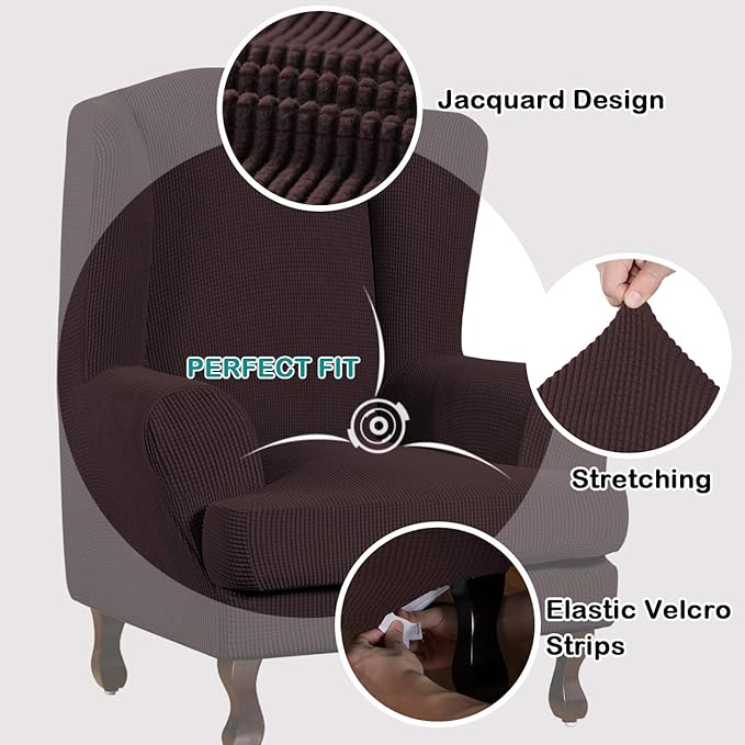 Turquoize Wingback Chair Covers 2 Piece Wing Chair Slipcover Stretch Slipcovers