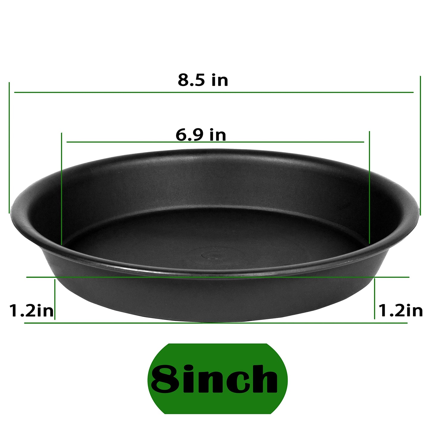 Bleuhome 6 Pack of 8 inch Plant Saucer, Heavy Duty Plastic Plant Water Tray, Pebble Tray, Flower Saucers for Indoors, Pot Saucers, Bird Bath Bowls, Plant Dishes for Planter 7"/8" (8", Black)