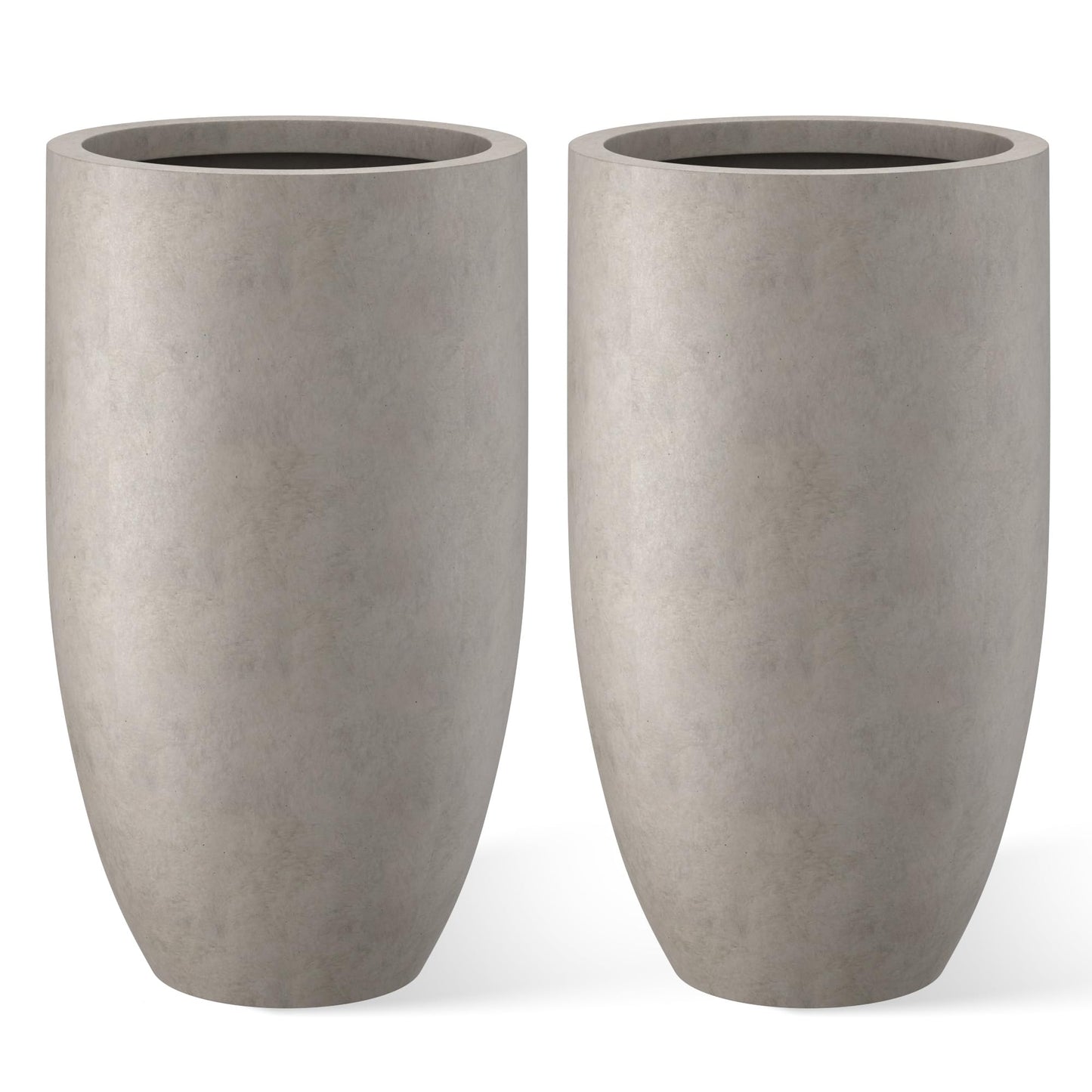 Kante 24" Tall Round Concrete Planter, 2 Pack Large Oval Plant Pots with Drainage Hole & Rubber Plug, Lightweight Weathered Concrete for Home Decor, Symmetrical Gift for Living Room Patio