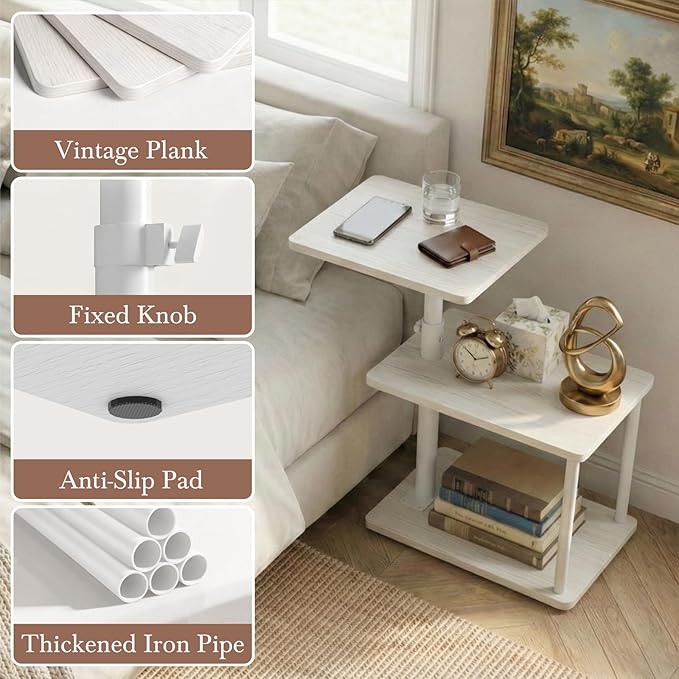 Faesun 360° Swivel Side Table for Height Adjustable, C Shaped End Table for