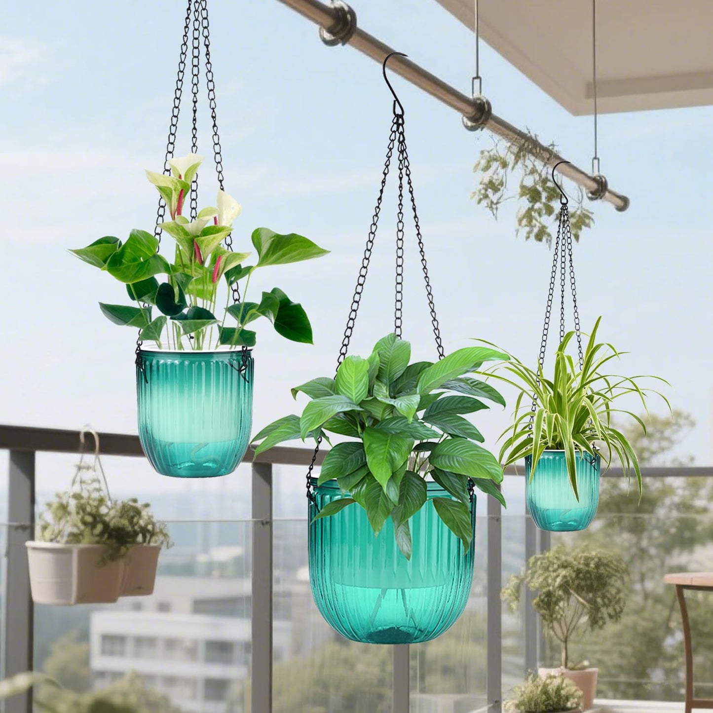 JxyHauteresce 4 Pack Self Watering Hanging Planters with Drainage Holes –Hanging planters for Indoor Plants, Flowers, Succulents – Lightweight, Durable Hanging Baskets Green