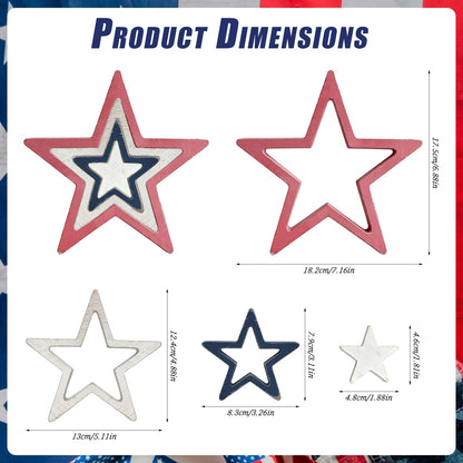 AOCEAN 4th of July Decorations Wooden Stars Set of 4, Red White Blue Stars Decorations, Retro Patriotic Memorial Independence Day Star Decor for Home Office Table Centerpieces Shelf