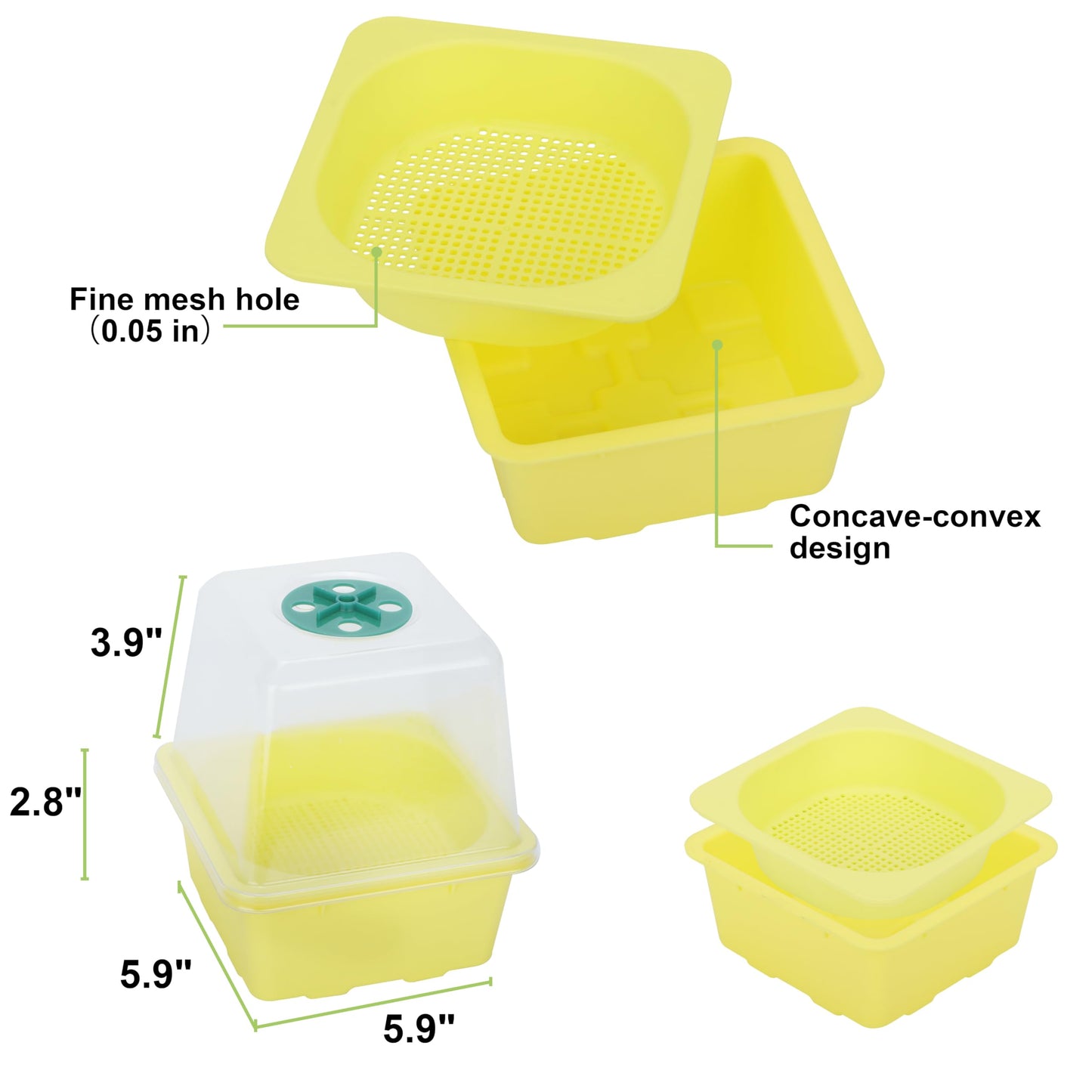 Microgreen Growing Trays, 5" x 5" Sprouting Tray with Humidity Dome, 1.2 mm Small Mesh Holes, BPA Free, Sprouter Kit for Growing Mirco Seeds, Like Broccoli, Alfalfa, Radish, Clover - 4 Pack | Colorful