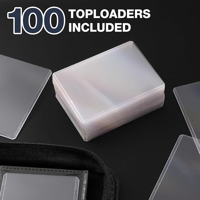 Toploader Binder, Holds 360 Toploader, 100 Toploaders INCLUDED, 9-Pocket PU Cover Top Loader Binder for 3" x 4" Rigid Toploaders, Ringless Double-Sided Toploader Card Binder for TCG, Sport Cards