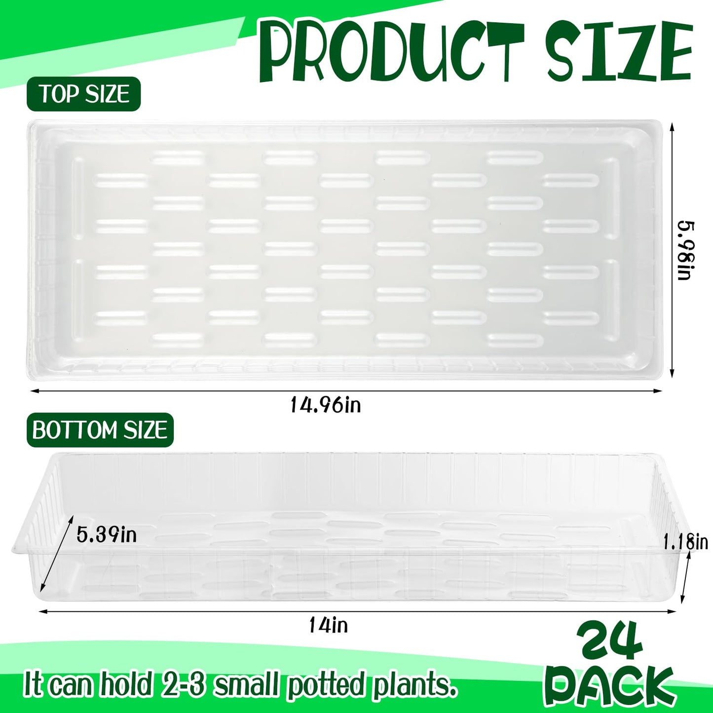 HFYZZ 24 Pack Rectangular Plant Drip Trays, Clear Plastic Plant Saucers, Thick Plant Drip Trays Plastic Liners for Indoors Outdoors Flower Pots Window Sills Window Shelf - 15" x 6"