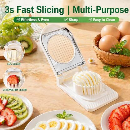 FANTEXY Egg Slicer - Eggs Cutter with Stainless Steel Wires, Easy to Clean And Store Slice Cutter, Multipurpose Boiled Eggs Slicer for Strawberries, Bananas, Soft Cheese，Kiwi