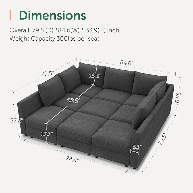 HONBAY Modular Sectional Sleeper Sofa