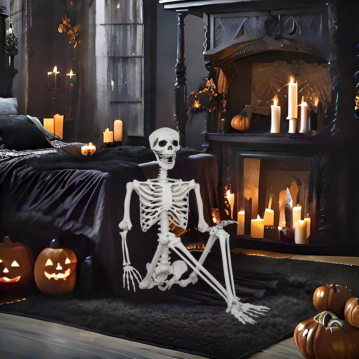5.9ft Halloween Life Size Skeleton Realistic Full Body Skeletons Plastic Human Bones with Movable Joints for Halloween Props Spooky Party Decoration (2, 5.9ft)