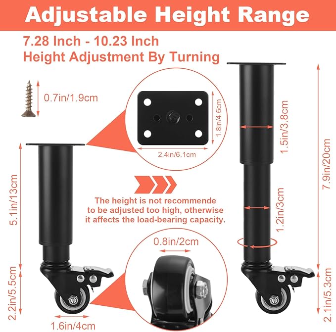 WOPPLXY 4 Pcs 7-10 Inch Metal Adjustable Furniture Legs