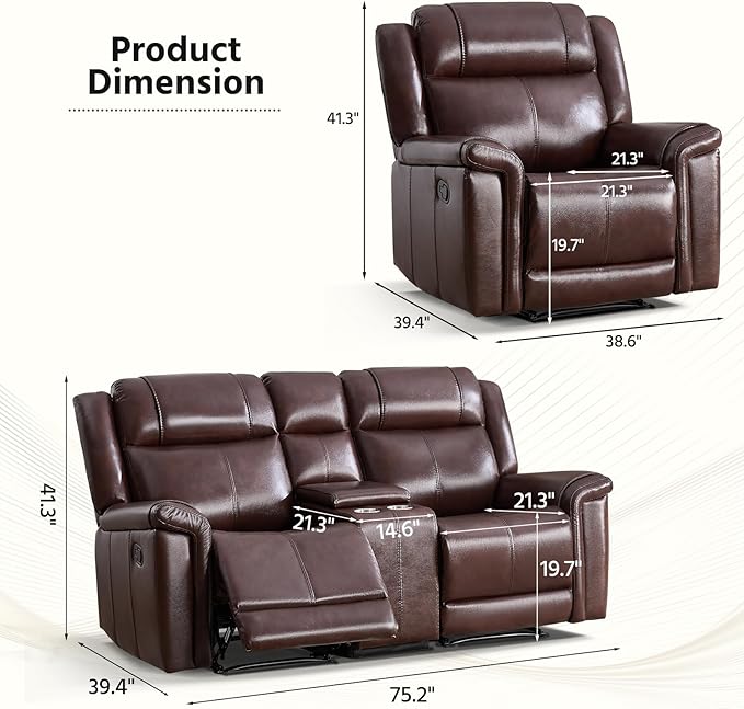 ANJ Premium Genuine Manual Reclining Sofa Set