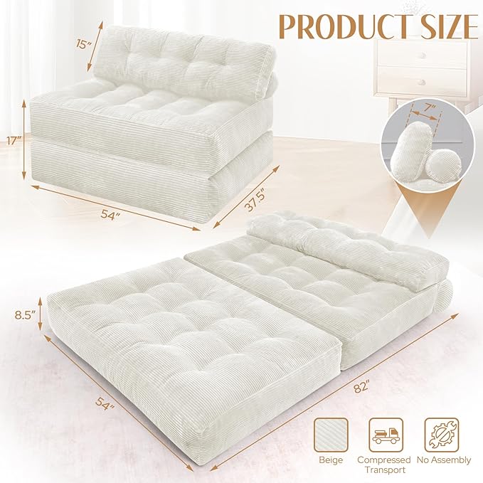 HABUTWAY Folding Sofa Bed, Foldable Floor Sofa Lounge w/Dual-Pillow & Handle