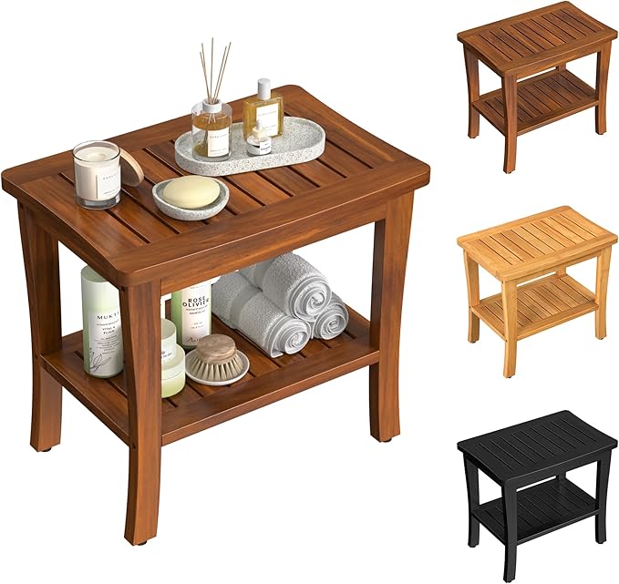 Large Teak Wood Shower Bench Stool
