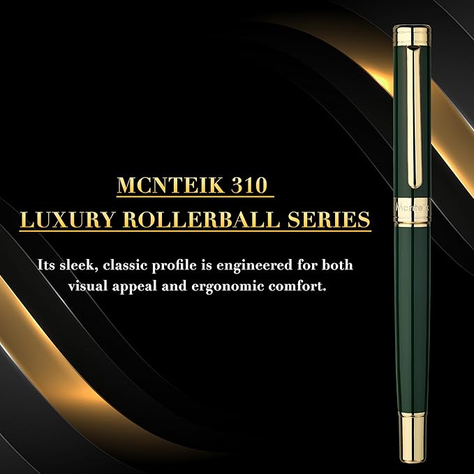 Lacquer Rollerball Pen - Stunning Luxury Green Pen, 24K Gold Plating, Schmidt Refill, Precision Flow Ink, Fancy Roller Ball Gift Set for Men & Women, Christmas, Executive Office, Nice Pens