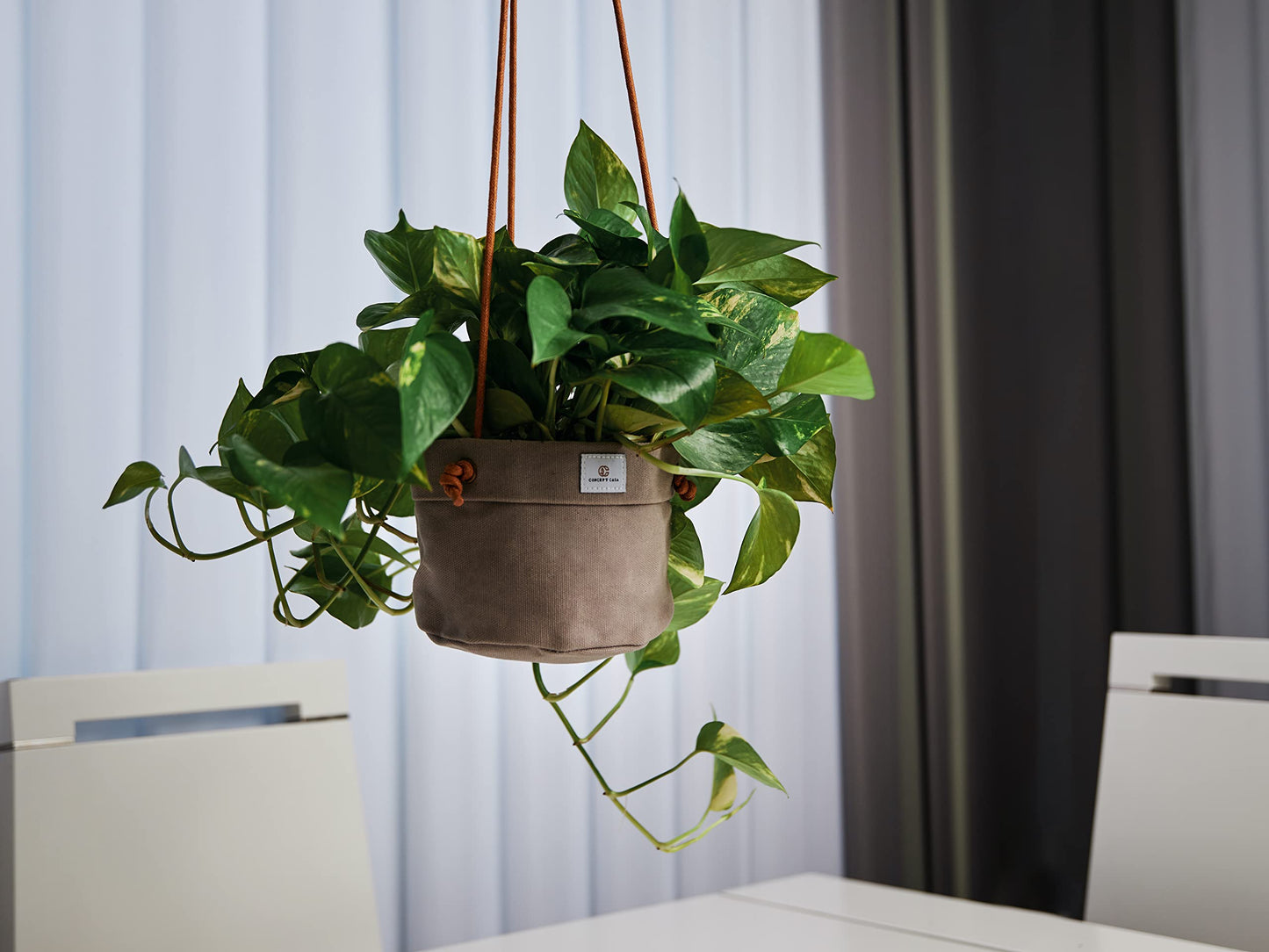Concept Casa - Large Waxed Canvas Handmade Hanging Planter for Indoor/Outdoor Plants, Hanging Basket Plant Holder Stone Gray with Hook