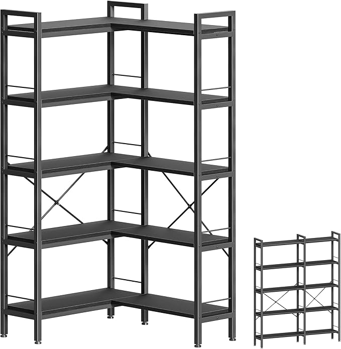 Huuger 5 Tier Bookshelf, L Shaped Corner Bookshelf