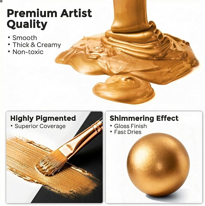 Nicpro Metallic Deep Gold Acrylic Paint, 8.45oz/250ml Large Deep Gold Leaf Paint