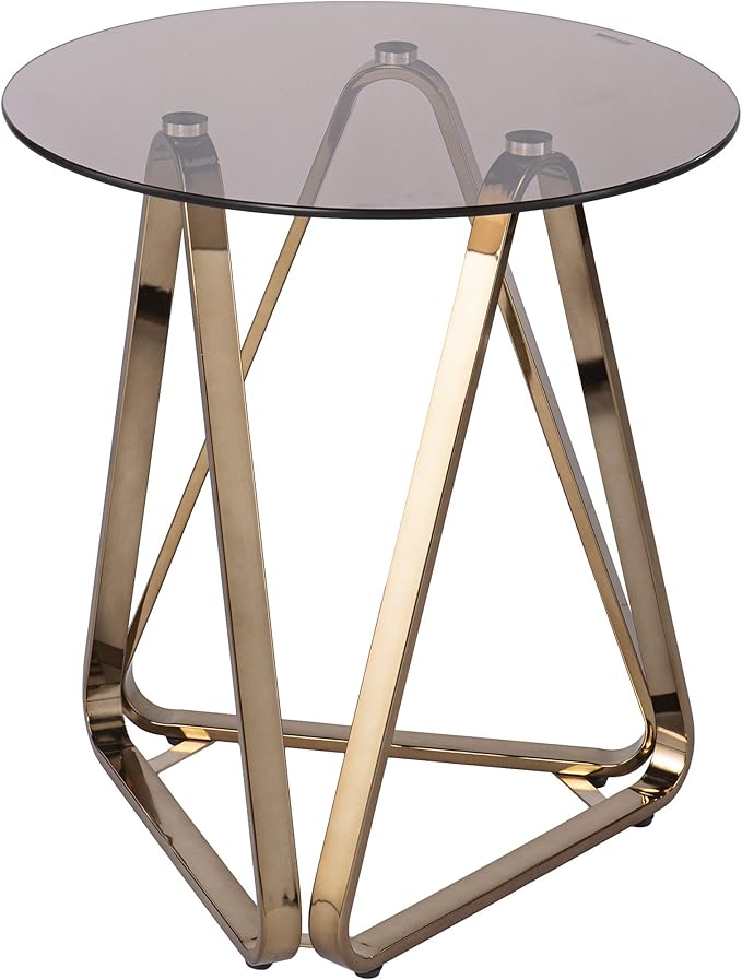 SEI Furniture - Stondon Round End Table - Transitional Design, Champagne Metal