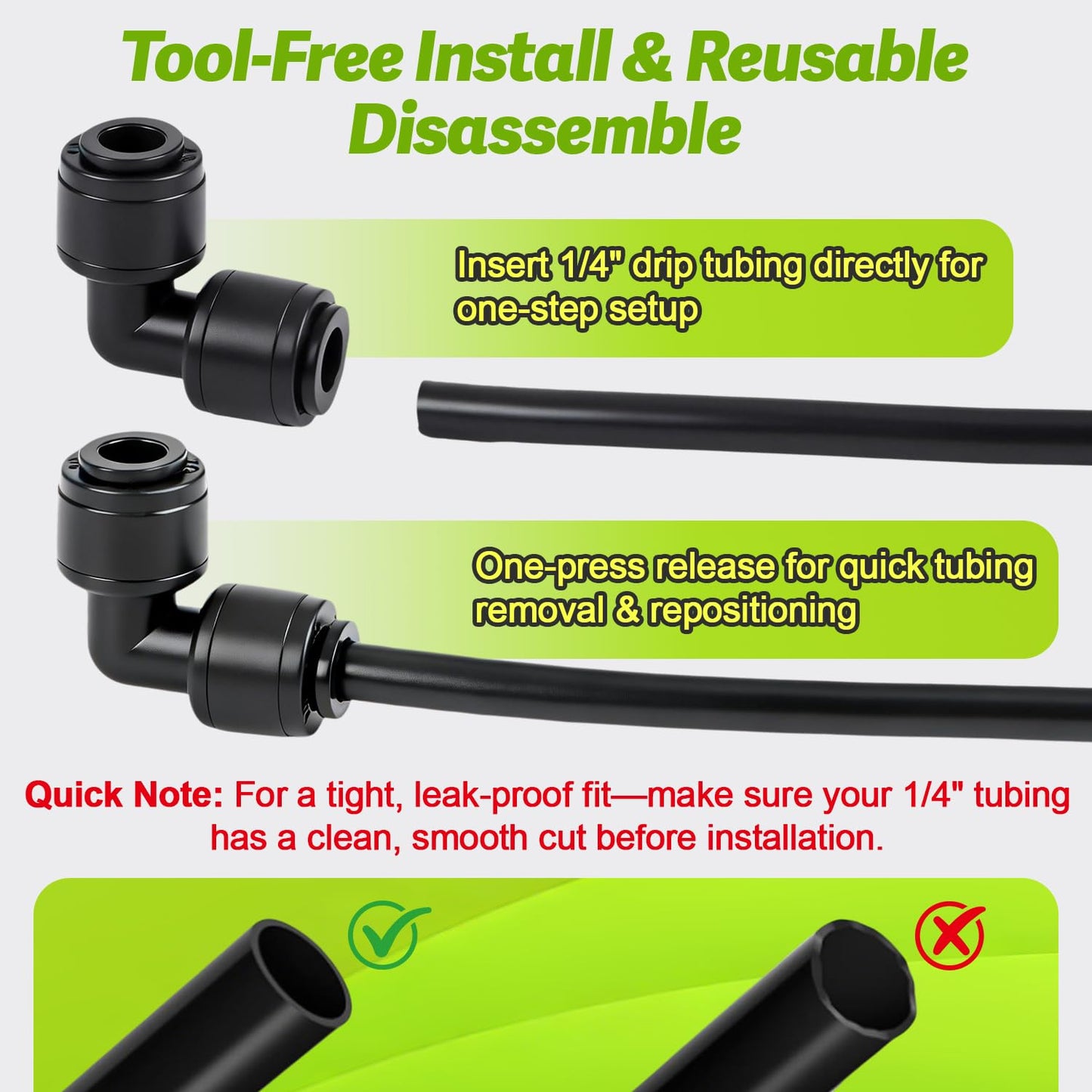 Copadri Quick Connect 1/4" Drip Irrigation Elbow Fitting: 32 Pieces Push to Fit Drip Line 90 Degree Elbow Parts for 1/4-Inch Tubing Leak Free Dripline Hose Connectors for Garden Lawn Sprinkler System