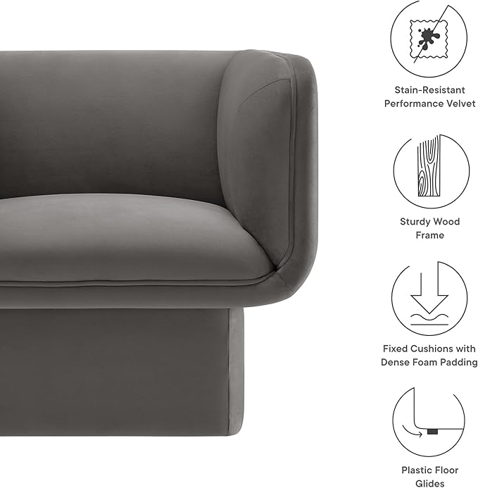 Modway Tate Performance Velvet Accent Chair in Storm Gray