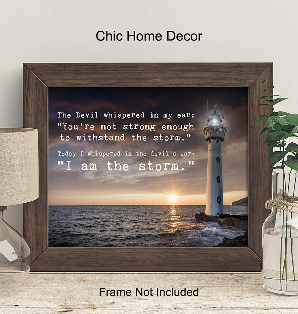 The Devil Whispered I Am The Storm - Lighthouse Wall Decor - Motivational Wall Art - Office Decor - Encouragement Gifts - Encouraging Decoration - Entrepreneur Gifts - Inspirational Quotes
