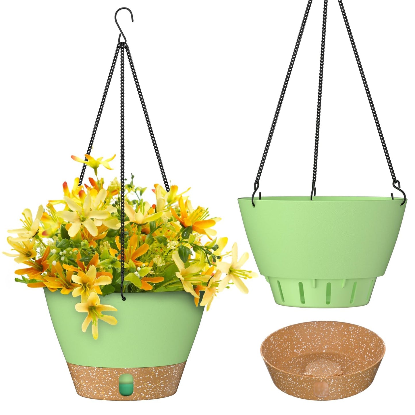 ZMTECH 2 Pack 10 Inch Hanging Planters for Indoor Plants, Modern Hanging Planter with Visible Water Level Window & Removable Tray, Green Plant Hanger Indoor for Home & Patio