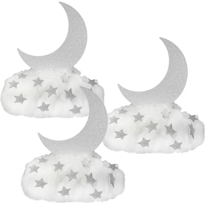 Soulchen 39 Pcs Little Star Table Centerpieces Baby Shower Centerpiece Gender Reveal Decorations 3D Star Moon Cloud Party Room Decor Fake Clouds Prop for Birthday Wedding Christmas Halloween (Silver)