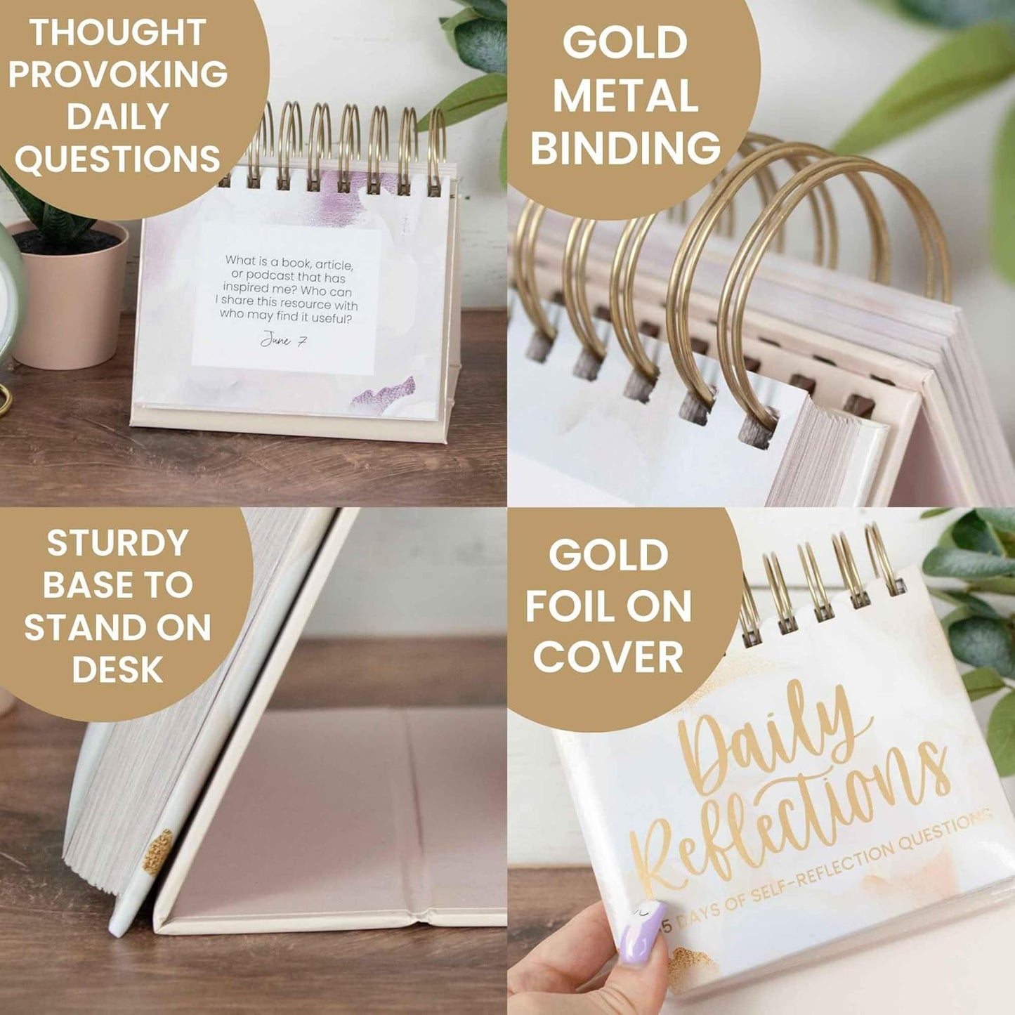 bloom daily planners Undated Perpetual Desk Easel - Motivational Inspirational Standing Flip Calendar - Page a Day (5.25" x 5.5") - Daily Mindfulness Reflection Questions